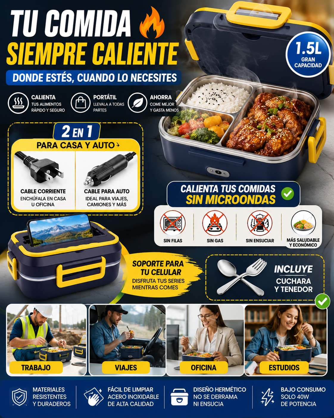 Lonchera Calentador Comida Portatil Auto